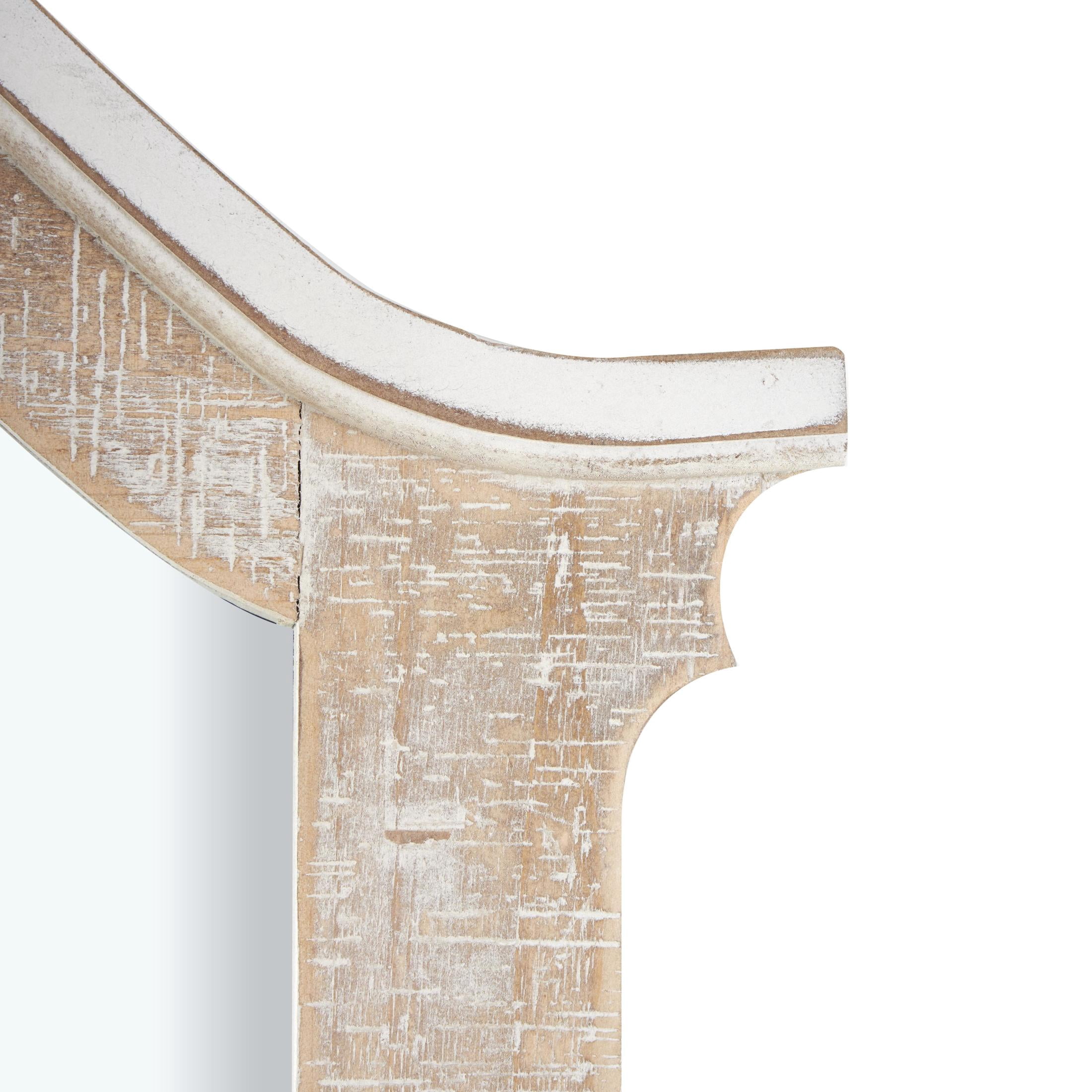 DecMode 28" x 37" Cream Arched Scroll Fleur De Lis Wall Mirror with Brown Distressing