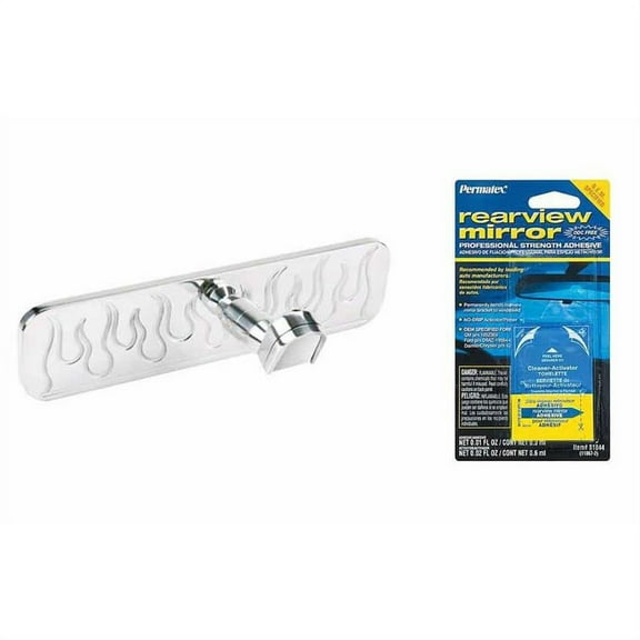 Speedway Motors Polished Billet Aluminum Flamed Interior Rearview Mirror and Rearview Mirror Glue for Easy Installation, 9-1/4 Inches Long and 2-3/8 Inches Wide