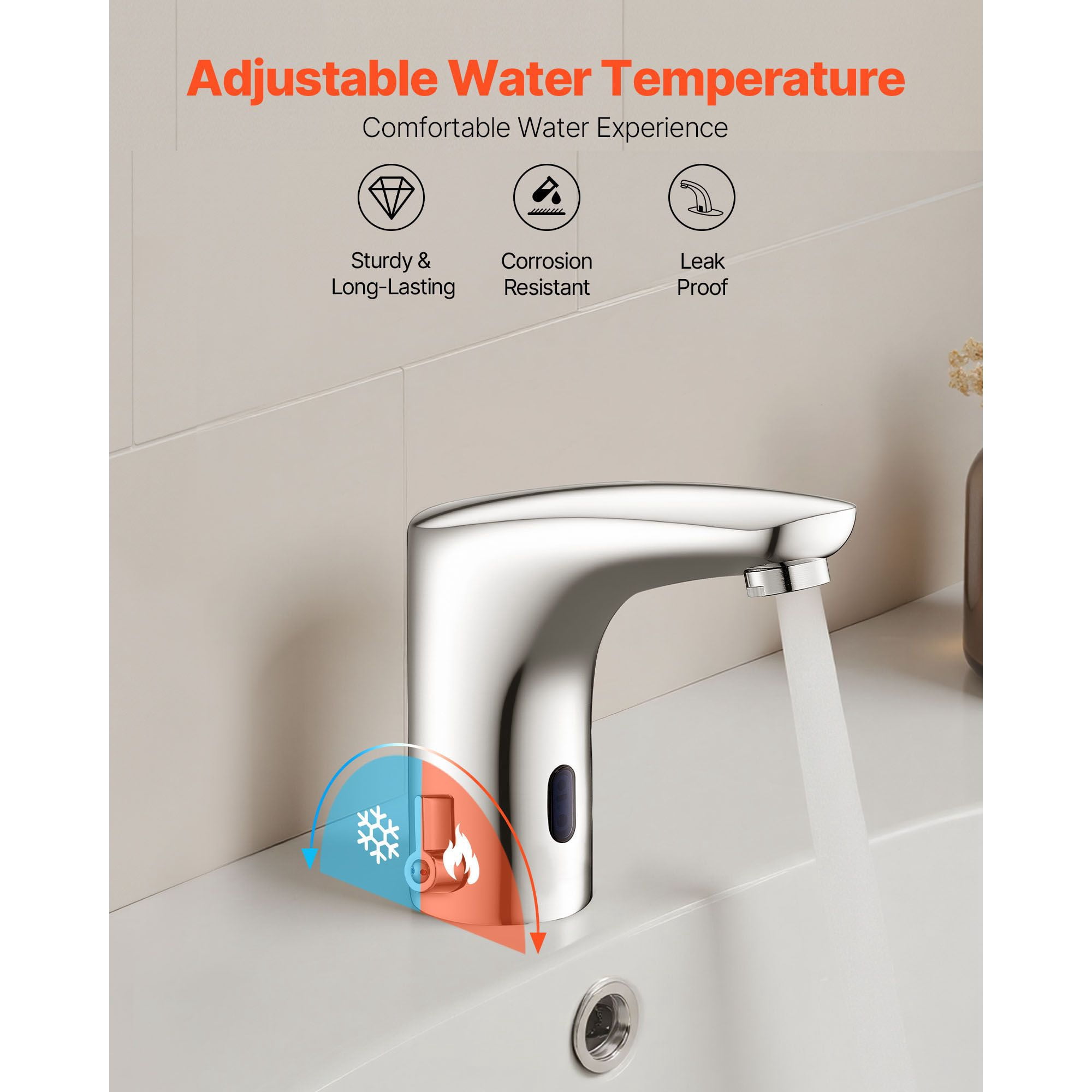 Touchless Bathroom Sink Faucet Infrared Sensor Automatic Hot/Cold Water Adjustable Brass for Home Office Hotel