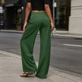 thumbnail image 6 of Women's Low Rise Drawstring Wide Leg Dress Pants Metal Ring Detail Loose Palazzo Trousers with Pockets Fall Elegant office Casual Pants Green, 6 of 8