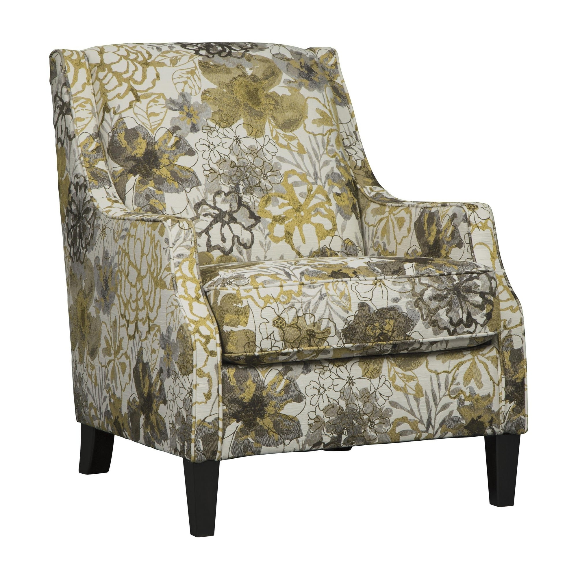 Fabric Upholstered Wooden Accent Chair with Floral Print, Black and