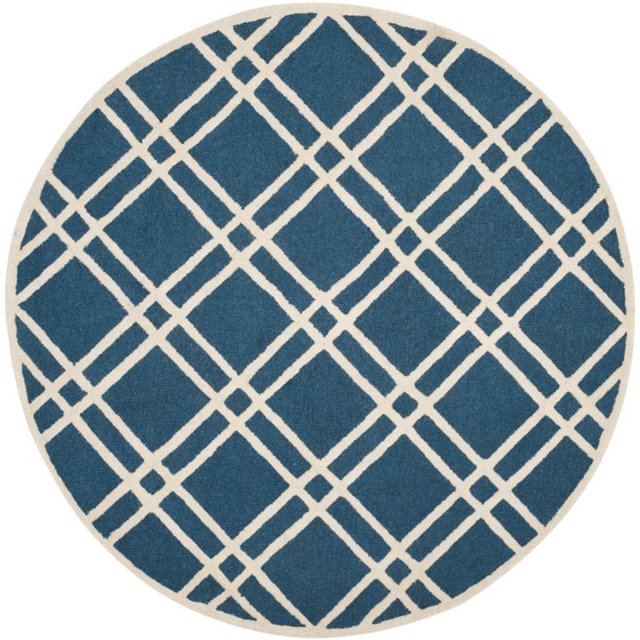 Safavieh Cambridge Collection CAM142G Handmade Moroccan Geometric Navy Blue and Ivory Premium Wool Round Area Rug (6' Diameter)
