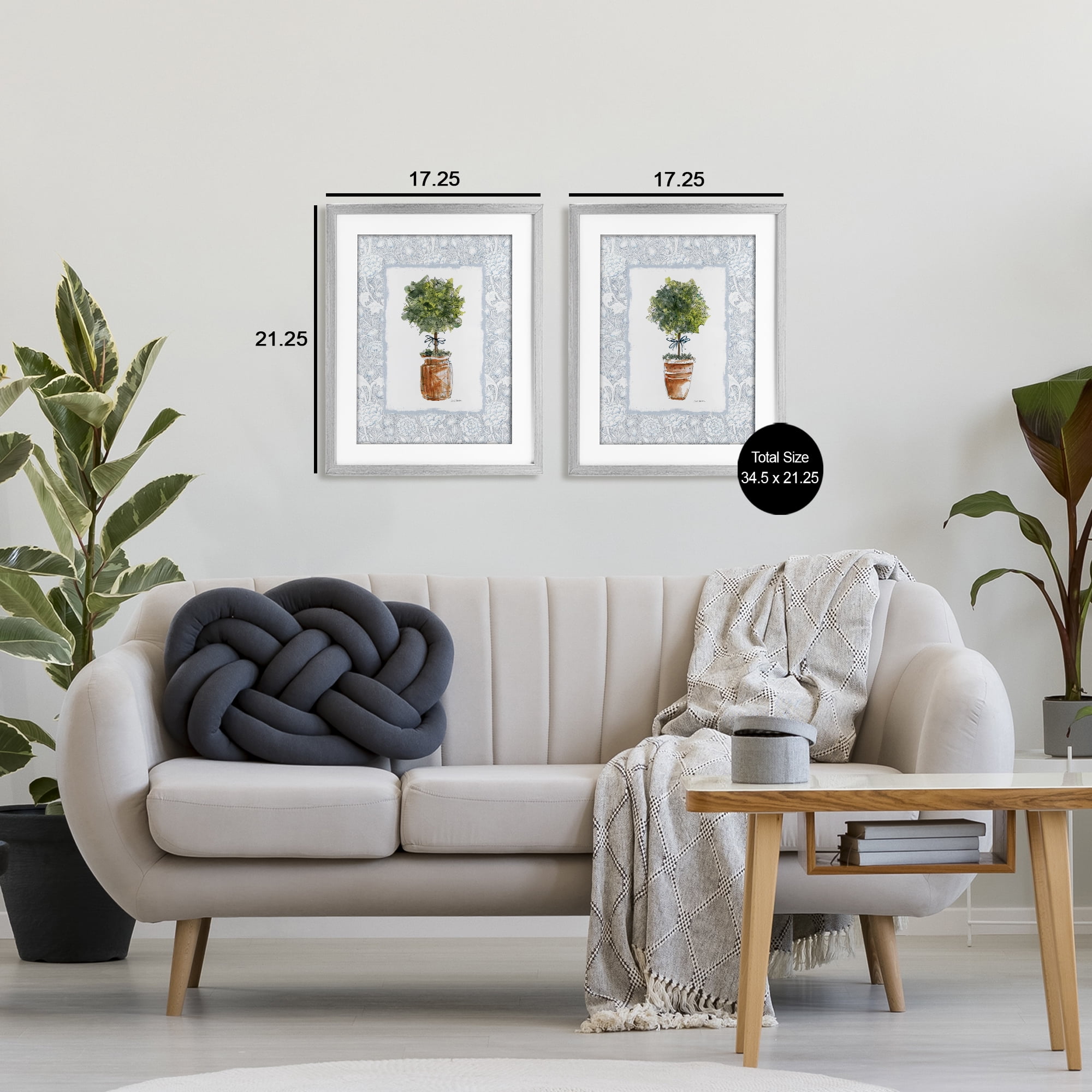 Stupell Industries Potted Topiary Plants 2 Piece Gray Framed Print Under Glass Set, design by Carol Robinson