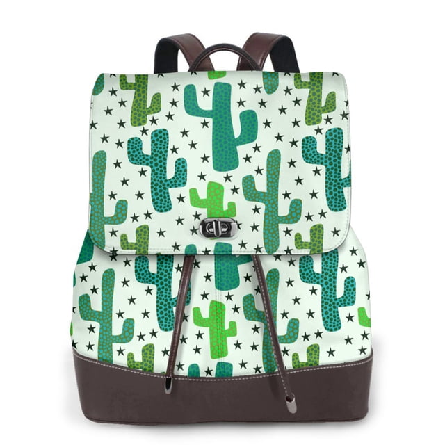 Easygdp Cactus 1 Mochila de Cuero para Mujeres, Bolso de Hombro, Bolsos de Mano de Moda para Trabajo y Viajes