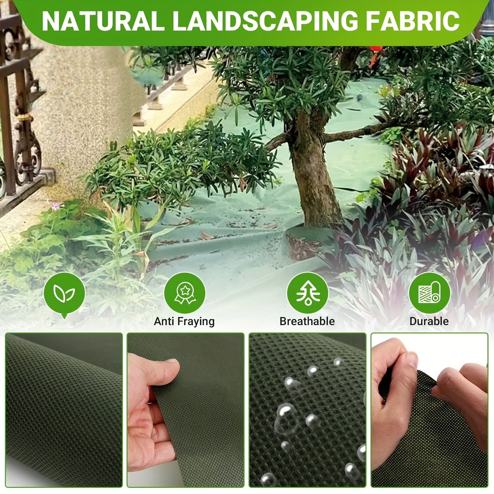VividGarden Perforated Weed Barrier Fabric, Double-Layer Thickened, Breathable, Green, 1 pack, 32.8 ft x 3.28 ft
