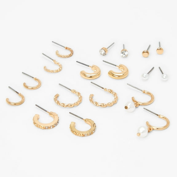 Claires Gold Mixed Textured Geometric Female Earrings - 9 Pack