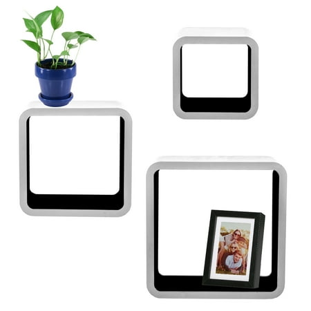 3pc Cozee Square Wood Floating Shelf Set Black White Wall Mounted 3pc Cozee Square Wood Floating Shelf Set Black White Wall Mounted Cube Shelves