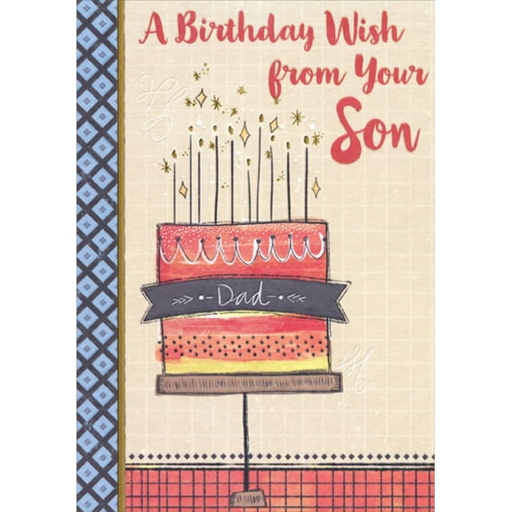 Designer Greetings Red, Orange, Yellow Cake on Tall Serving Tray Dad Birthday Card from Son