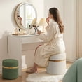thumbnail image 6 of Pinmoco Corduroy Round Storage Ottoman Set of 2, Upholstered Vanity Stool, Foot Stool with Decorative Strap for Living Room Bedroom, Olive Green & Beige, 6 of 8