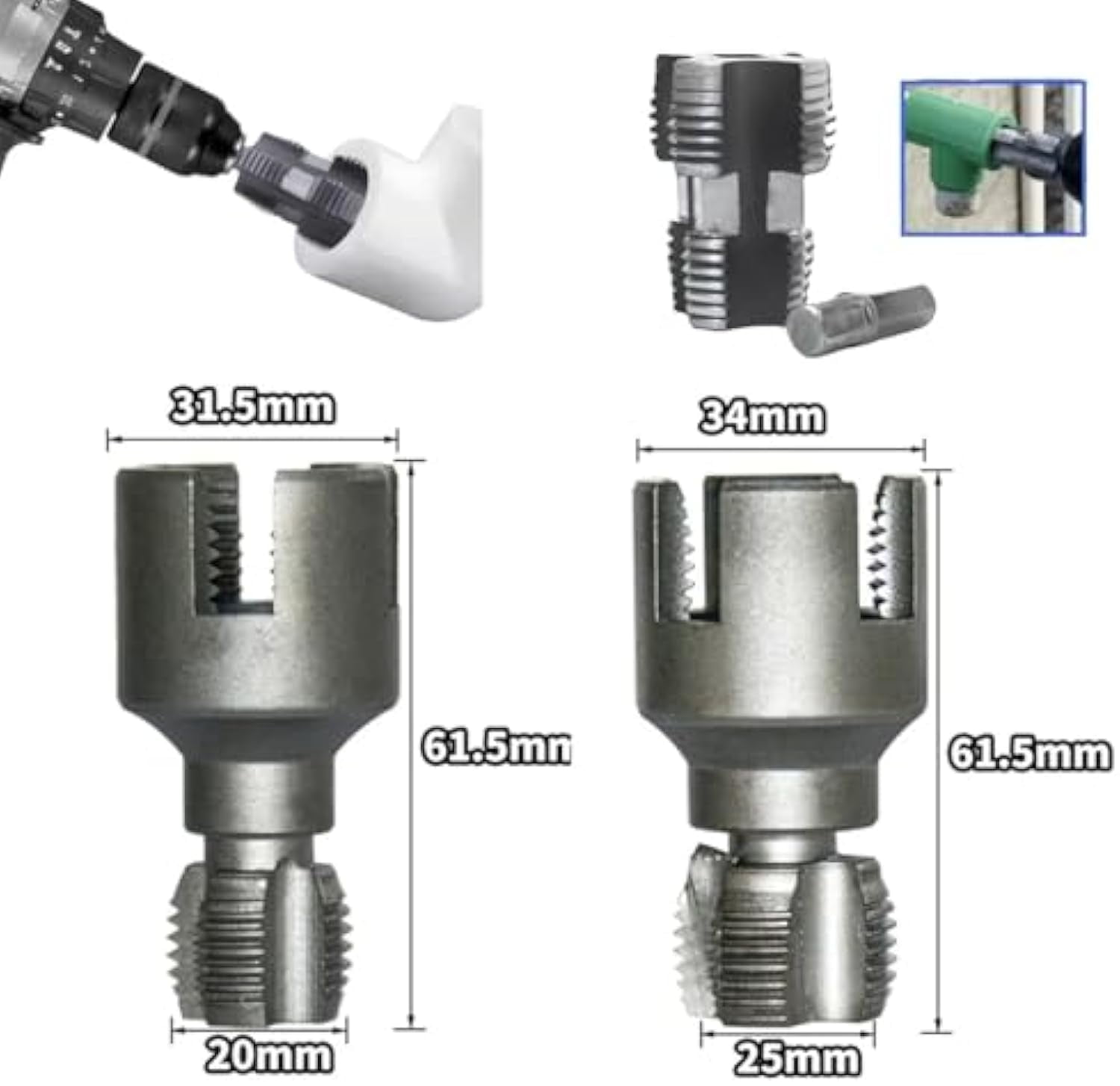 Integrated Internal & External Pipe Threading Tool, Pipe Thread Cutting Tool, Electric Drill Compatible Pipe Threader Kit, Pipes Thread Maker Tooll for Cutting & Pipe (1/2" + 3/4")