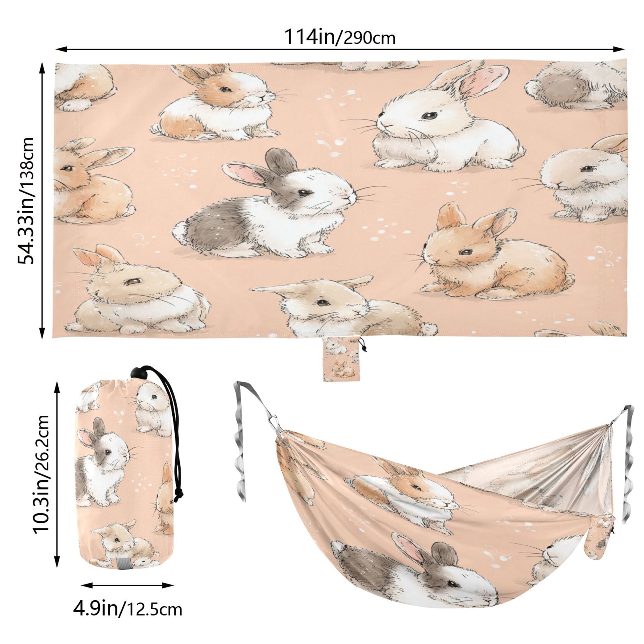 Hammock Camping Hammock Nylon Portable Hammock Travel Camping Hammock Sweet Cute Rabbit Illustration