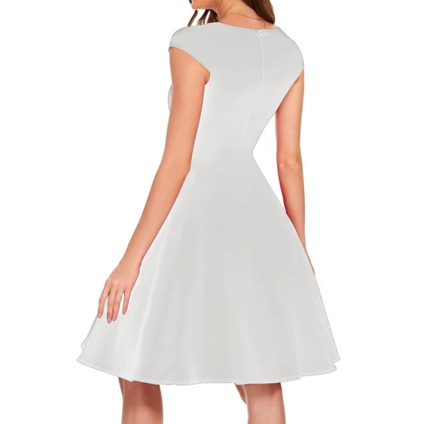 Vestido elegante de mujer con cuello en V y corte en A - Manga corta, cintura entallada, color liso, versátil para informal/trabajo - Mezcla de poliéster