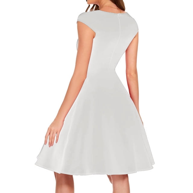 Vestido elegante de mujer con cuello en V y corte en A - Manga corta, cintura entallada, color liso, versátil para informal/trabajo - Mezcla de poliéster