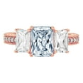 thumbnail image 4 of 3.61 ct Emerald Cut Natural Aquamarine 3 Stone 14K Rose Gold Womens Engagement Ring, 4 of 5