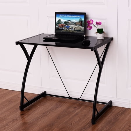glass desk computer table study desks pc office writing laptop costway walmart workstation laptops