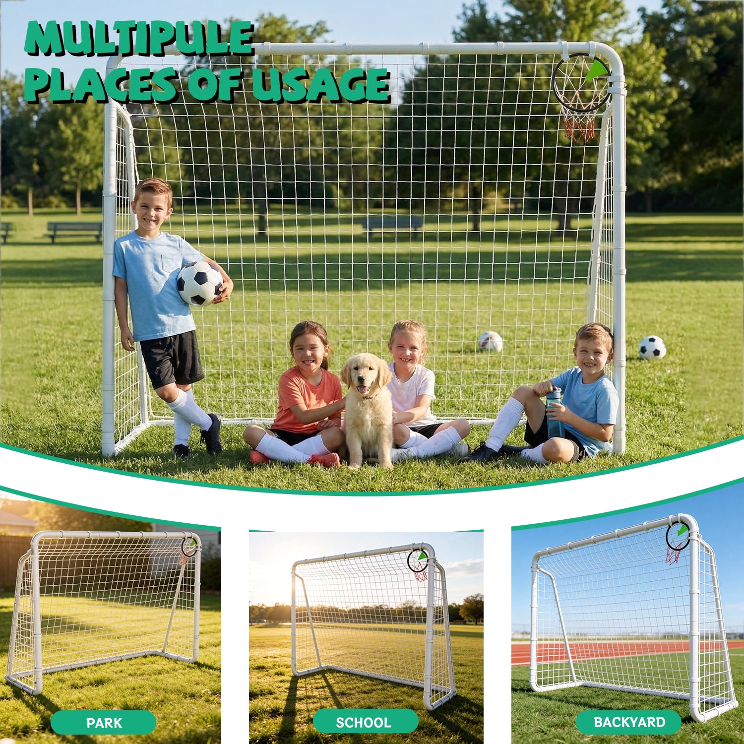 Aukfa 8x6 FT Soccer Goal for Kids, Heavy-Duty Steel Frame Backyard Soccer Net, Portable Training Goal for Outdoor Practice,White