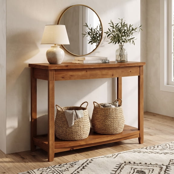 Fnova 41.3" Solid Wood Farmhouse Console Table, 2-Tier Vintage Entryway Table with Storage, Narrow Sofa Table for Living Room, Hallway, Foyer
