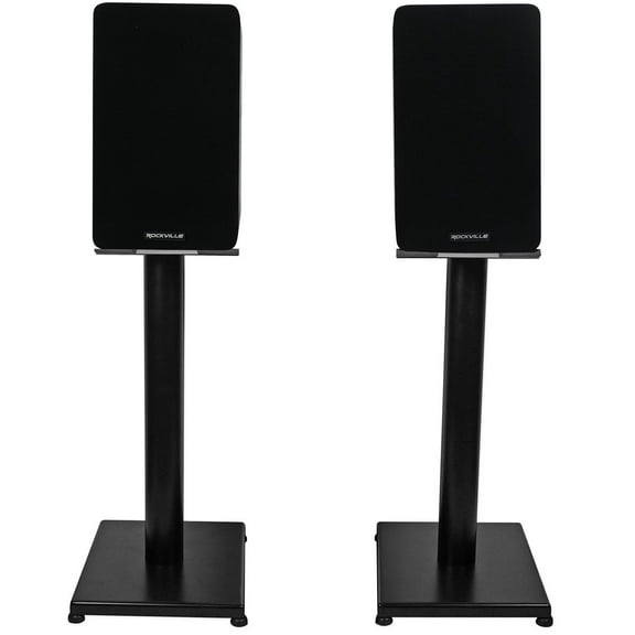 Pair Rockville RockShelf 58B Black 5.25" Home Bookshelf Speakers w/21" Stands