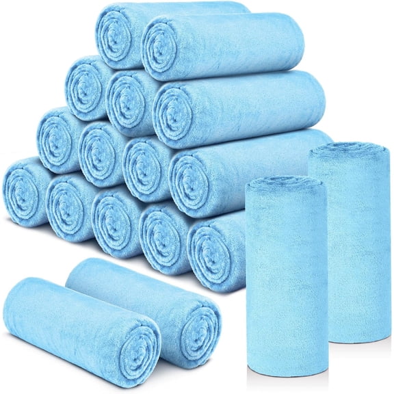 18 Pieces Fleece Blankets Bulk for Wedding 50 x 60 Inch Soft Lightweight Flannel Throw Blankets Bulk for Wedding Guests Home Outdoor Couch Sofa Bed Gifts (Light Blue)