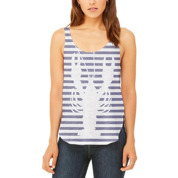 Lobster Navy Nautical Stripes Juniors Flowy Side Slit Tank Top Multi 2XL