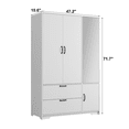 thumbnail image 3 of 72" Armoire Wardrobe Closet with Mirror,LED Wardrobe with 4 Doors & 2 Drawers,Wooden Wardrobe Storage Cabinet with Hanging Rod,Adjustable Shelves for Bedroom,White, 3 of 8
