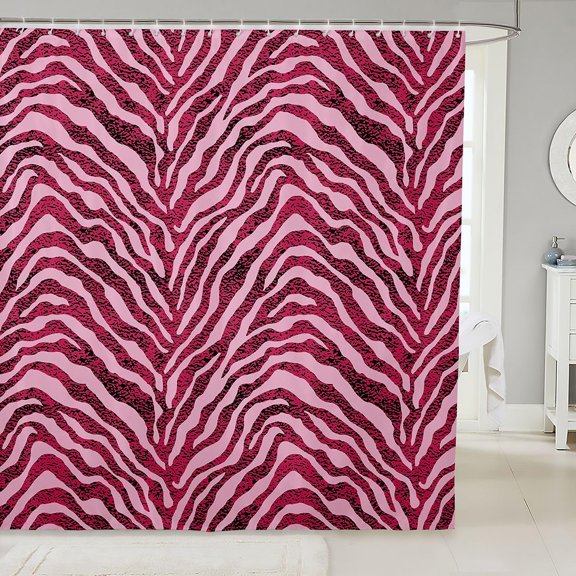 Pink Zebra Print Shower Curtain for Bathroom Waterproof Fabric Animal Stripe Shower Curtains with Hooks 71x71 inches