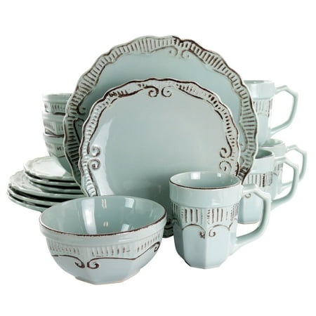 Gibson Home Havenwood 16 Piece Scalloped Ceramic Dinnerware Set in Light Teal