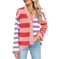 thumbnail image 3 of Womens Striped Cardigan Sweaters V Neck Open Front Button Up Color Block Fuzzy Loose Knit Coats Pink XL, 3 of 8