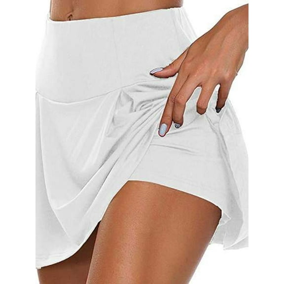 Sunisery Women Athletic Tennis Skirts Ruffle Golf Running Workout Flowy Skirts with Sports Shorts