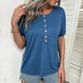 thumbnail image 3 of amkenre Summer Tops for Women 2024 Dressy Casual Basic Solid Shirt Button Loose Oversized Tees Crewneck Short Sleeve Blouse, 3 of 7