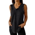 thumbnail image 2 of RKSTN Womens Summer Tops Sleeveless Cotton Linen Tank Top Plus Size Solid Color Crew Neck Ripped Edges Weekend Shopping Simple Versatile Tops, 2 of 9