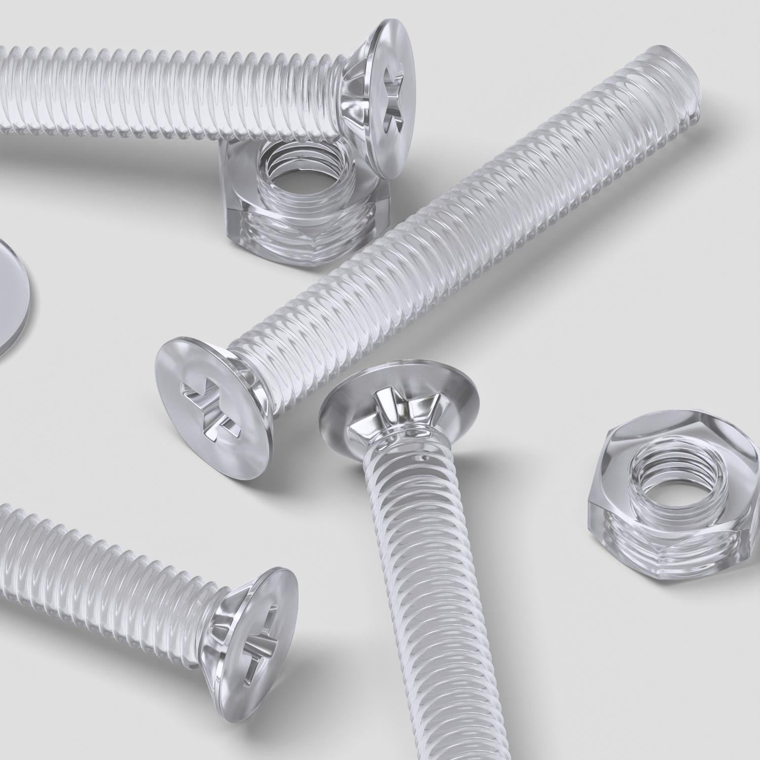 50 x Crosshead Countersunk Screws Nuts and bolts, Transparent Clear Plastic Acrylic, M3 x 20mm - Acrylic Plastic Screws, (3/32 x 25/32 in)