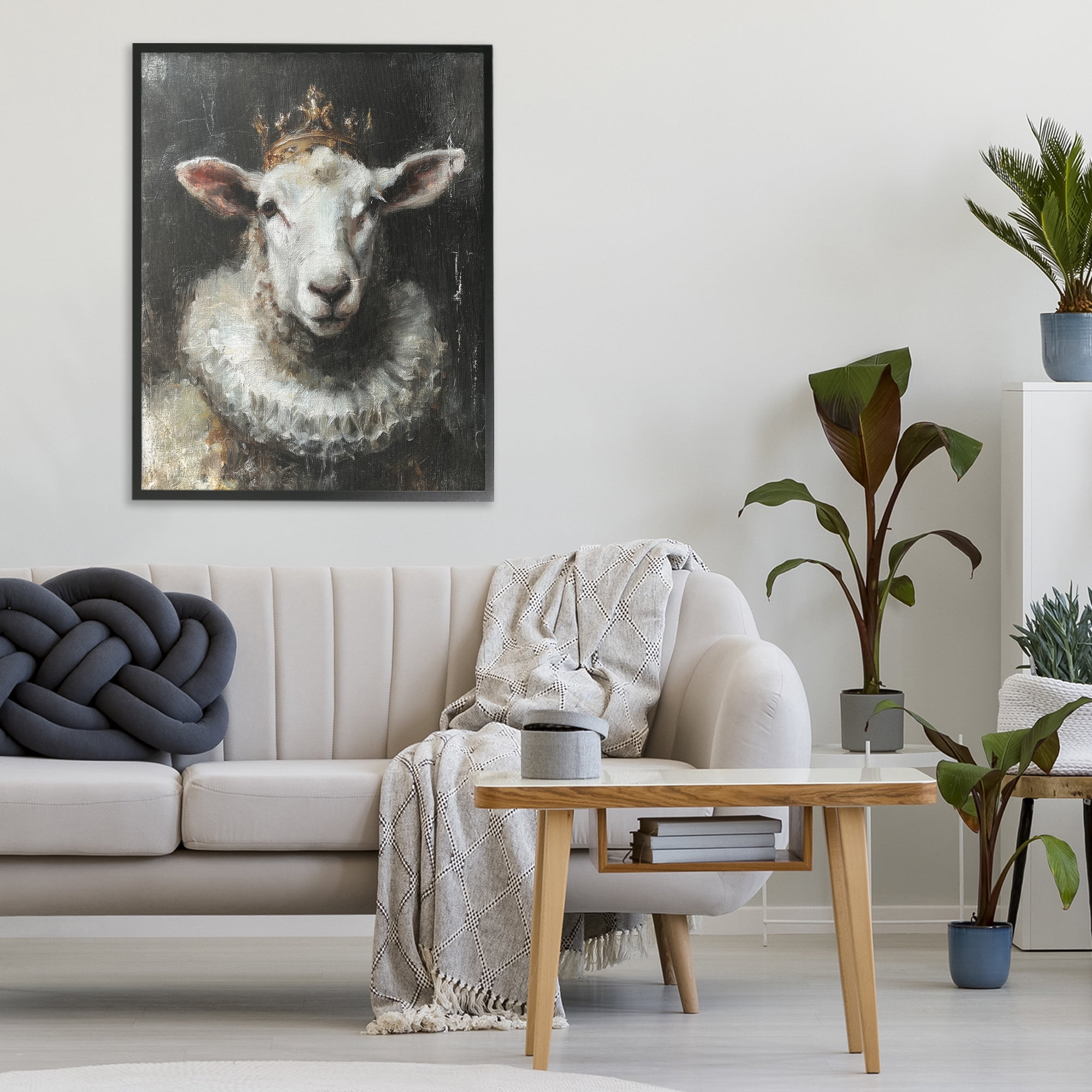 Stupell Industries Crowned Sheep Portrait Black Framed Giclee Art, design by Svetlana Aleynikova