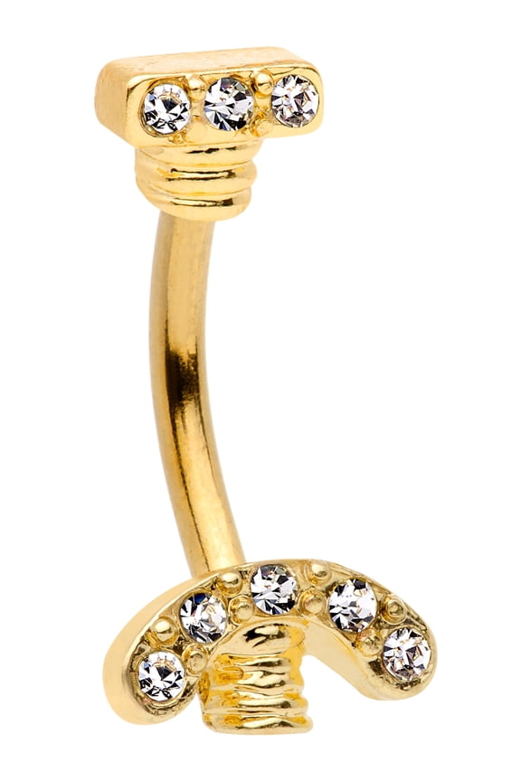 Womens PVD Steel Navel Ring Piercing Clear Accent Nuts to Bolts Double Mount Belly Button Ring