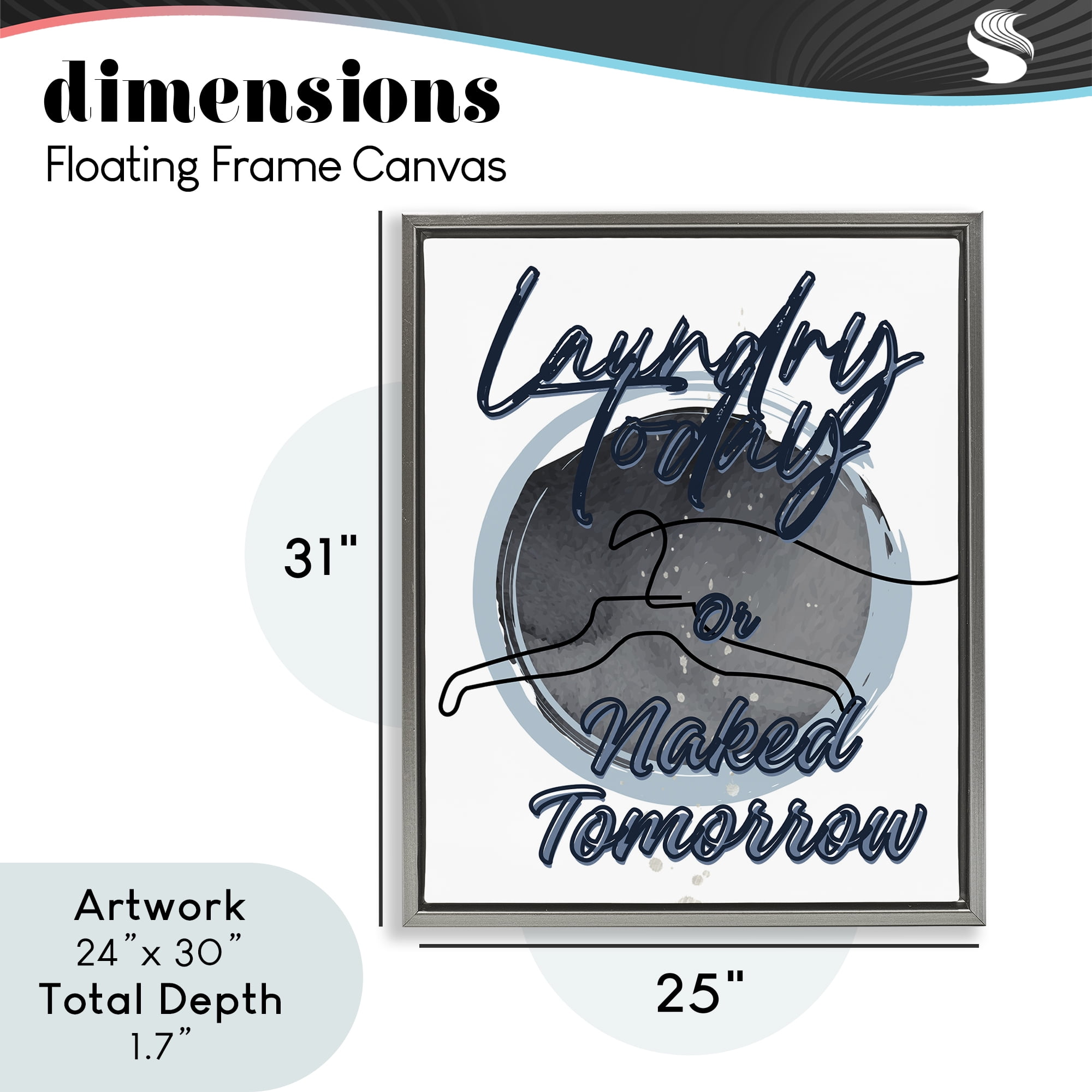 Laundry Phrase with Hanger Contour Gray Framed Floater Canvas Wall Art, design by Jesse Keith