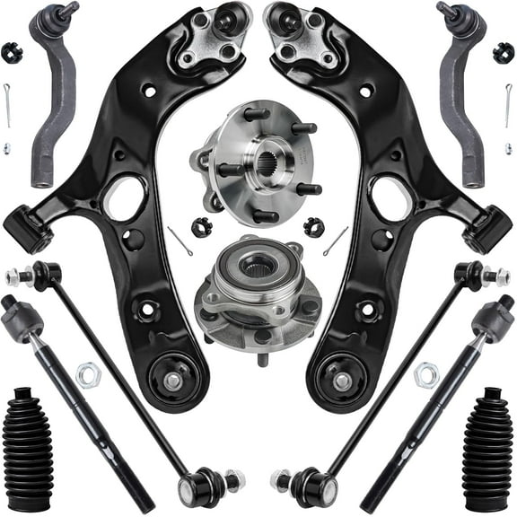 Detroit Axle - 12pc Front End Suspension Kit for 2006-2008 [2.4L] Toyota RAV4, 09-12 [2.5L] RAV4, Wheel Bearing Hubs Control Arms Tie Rods Sway Bars Boots 2007 2008 2009 2010 2011 2012 Replacement