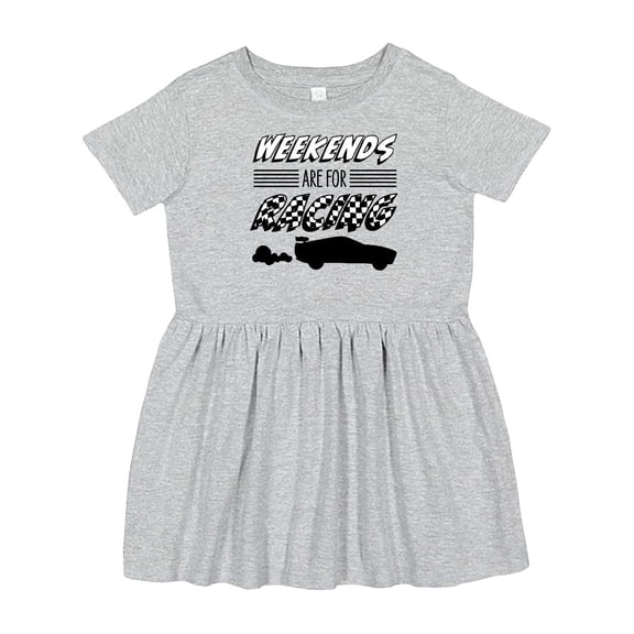 Inktastic Weekends Are for Racing Race Car Silhouette and Racing Flag Girls Toddler Dress