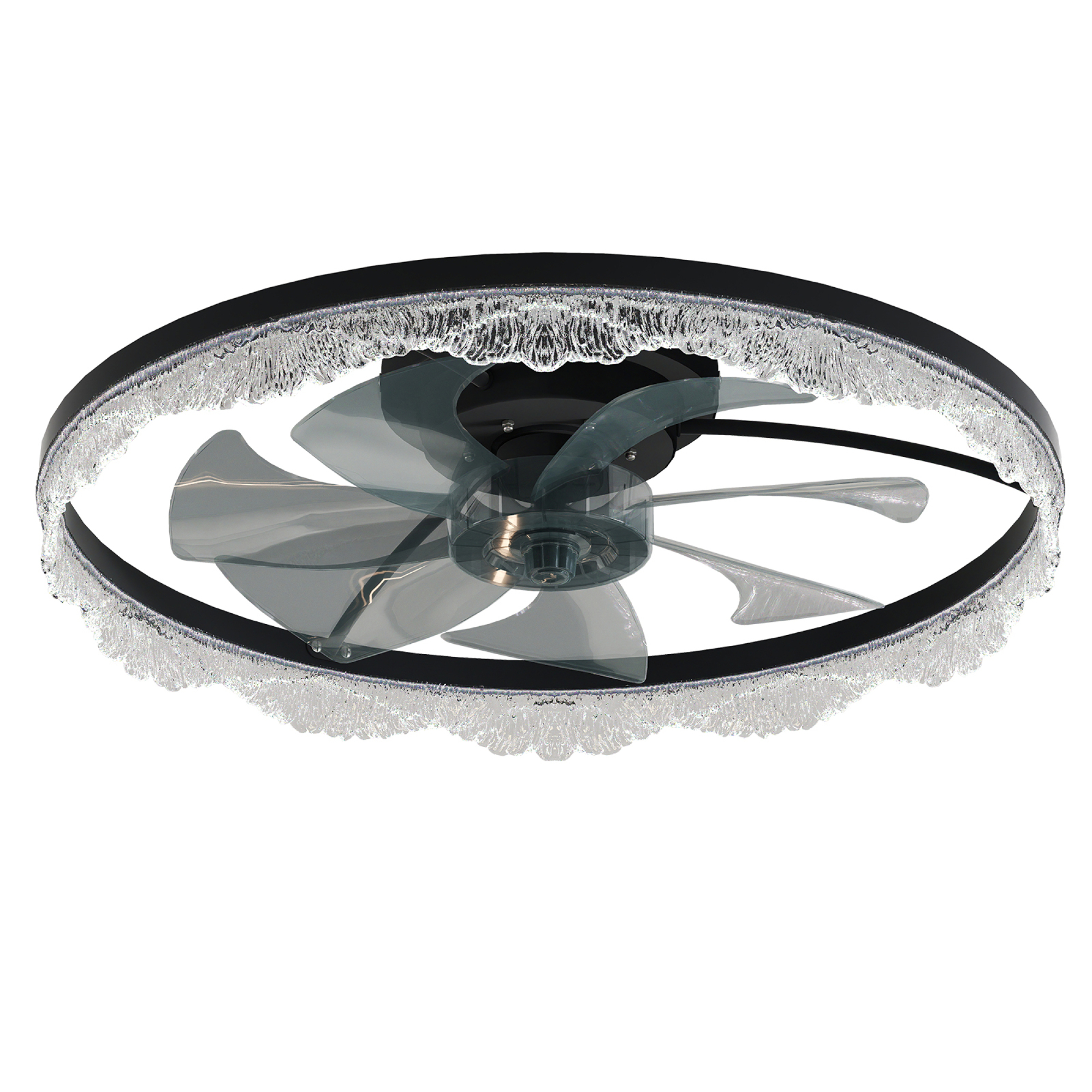 Leumius 24" Decorative LED Ceiling Fan Light, Modern Flush Mount with Acrylic Ring, Hidden Blades, Remote Control and Dimmable Light for Bedroom, Kids Room, Study Room (Black)