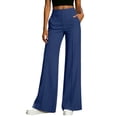 thumbnail image 2 of Women's High Waisted Wide Leg Pants, Elastic Waist Seamed Front Trousers with Pockets, Casual Loose Fit Flowy Dress Pants for Work Office Daily Wear 05-Navy XL, 2 of 5