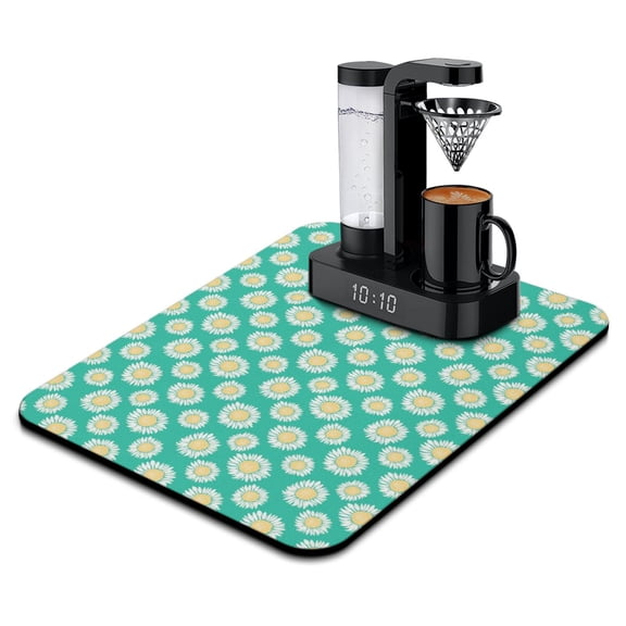 Washable Rubber Daisy Cute Floral Dish Drying Mats for Kitchen Counter Home Large Coffee Bar Pad Accessories and Decor for Utensils Stemware 18''x24''