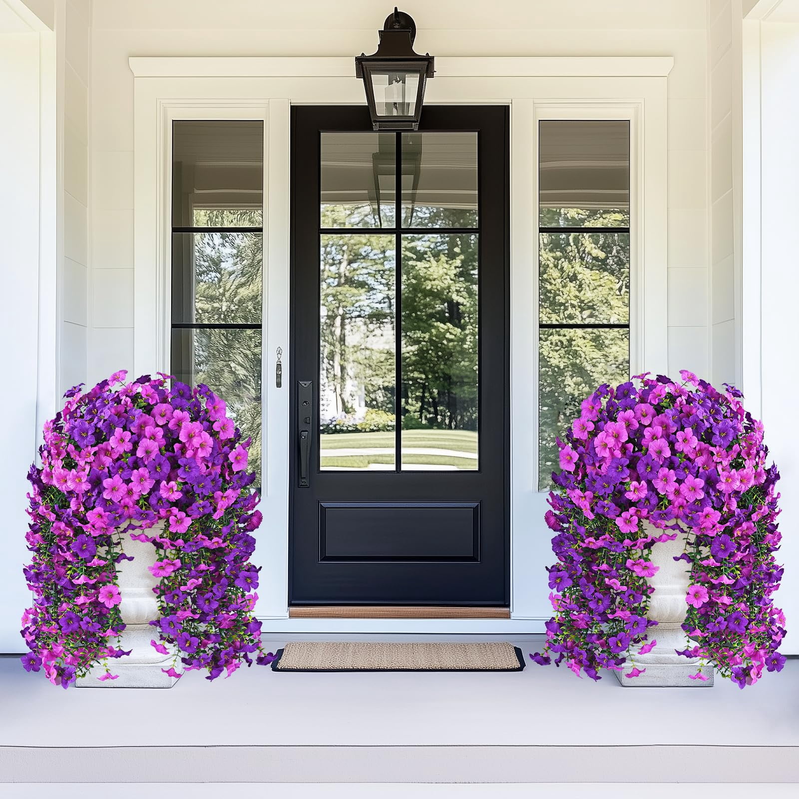 Artificial Flowers for Outdoors, 2 PCS Full UV Resistant Artificial Outdoor Flowers, Large Size Faux Flowers for Outdoor planters Fake Hanging Flowers Plants for Porch, Front Door, Garden