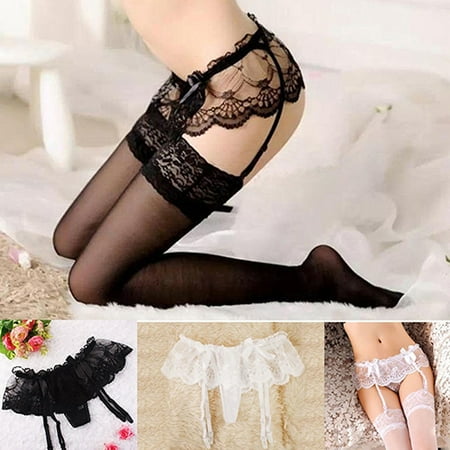 

Farfi Women s Sheer Sexy Lace Thigh-highs Stockings Garter Belt Suspender 2 in 1 Set