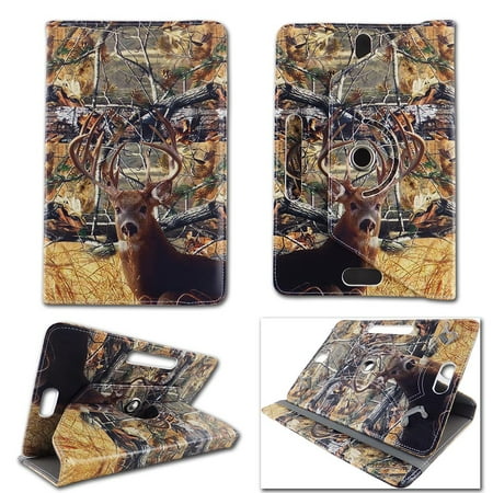 Samsung 7 Inch Tablets Camo tail deer cone folio tablet Case for Samsung Galaxy Tab 3 7 inch android tablet cases 7 inch Slim fit standing protective rotating universal PU leather standing cover ()