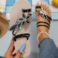 thumbnail image 3 of Women’s Toe Ring Flat Slide Sandals Floral Rhinestone Slip On Open Toe Thong Flip Flops Casual Summer Beach Slippers Black Size 7, 3 of 6