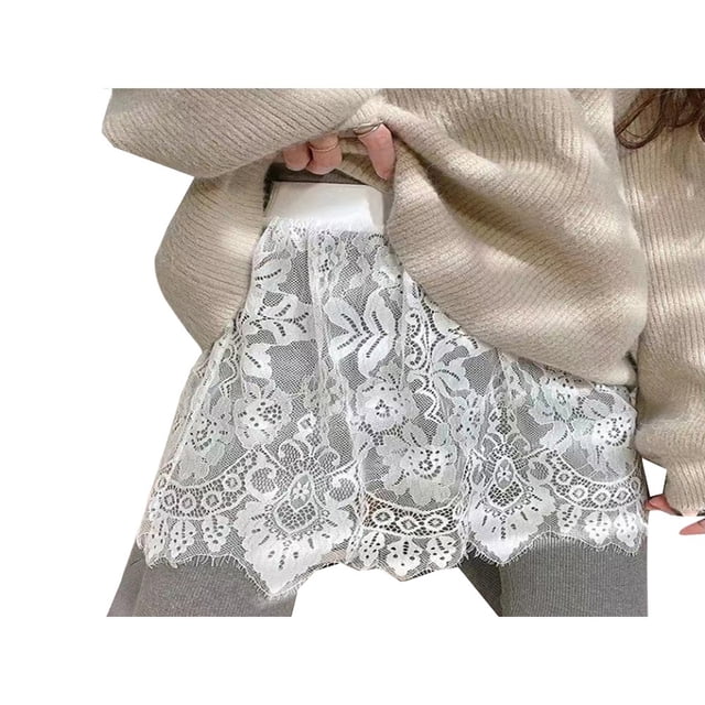 Women‘s Lace Shirt Extender Layering Fake Top Lower Sweep Half-Length Plus Size A Version Underskirt Black L