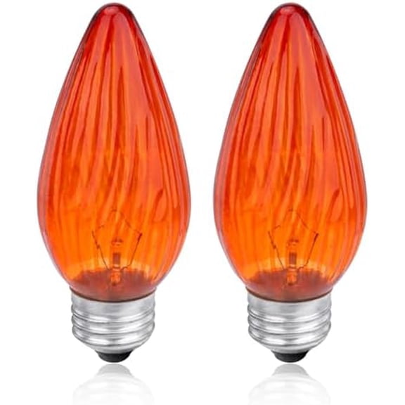 25W Amber Flame Tip Chandelier Bulbs, Decorative Glass, 120 Lumens, 2 Pack