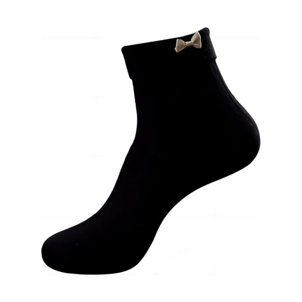 Sonducket 1 par de calcetines de mujer, calcetines decorativos de algodón con lazo en los tobillos, calentador de pies informal de Color sólido, Medias Negro Sonducket AP013614-01