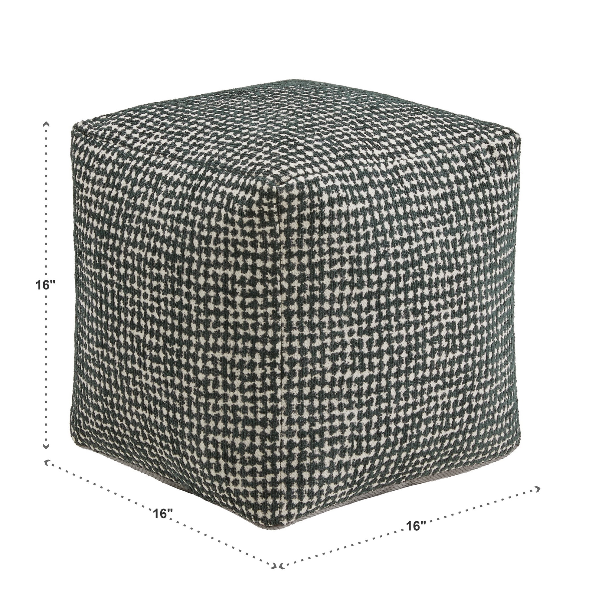 Weston Home Dinant Upholstered Square Pouf Ottoman, Dark Green & White Dot Pattern Fabric