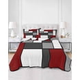 thumbnail image 2 of Quilts Twin Size Bedding Set, Modern Geometric Red Black Lightweight Quilted Comforter, Abstract Minimalist Color Blocks Reversible Bedspread Coverlet with Pillow Covers for All Season, 68" x 86", 2 of 7