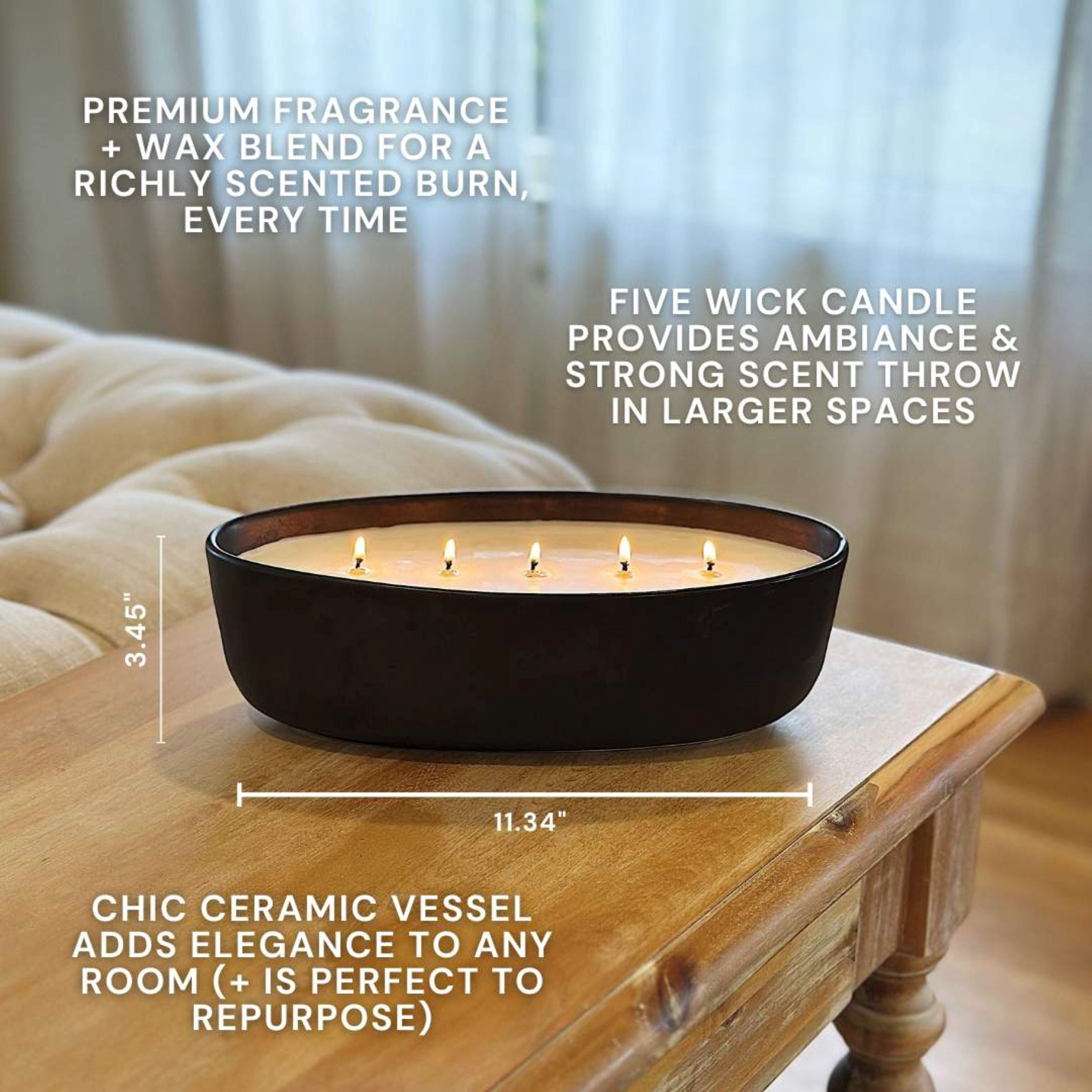 Better Homes and Gardens 5-Wick 40.5 oz Ceramic Candle, Warm Leather & Amber, Black